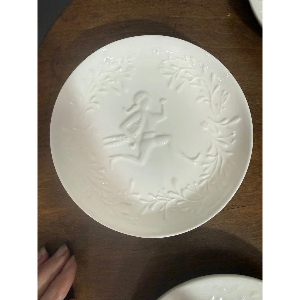 West Elm 12‎ Days of Christmas White Ceramic Dessert Appetizer Plates Embossed